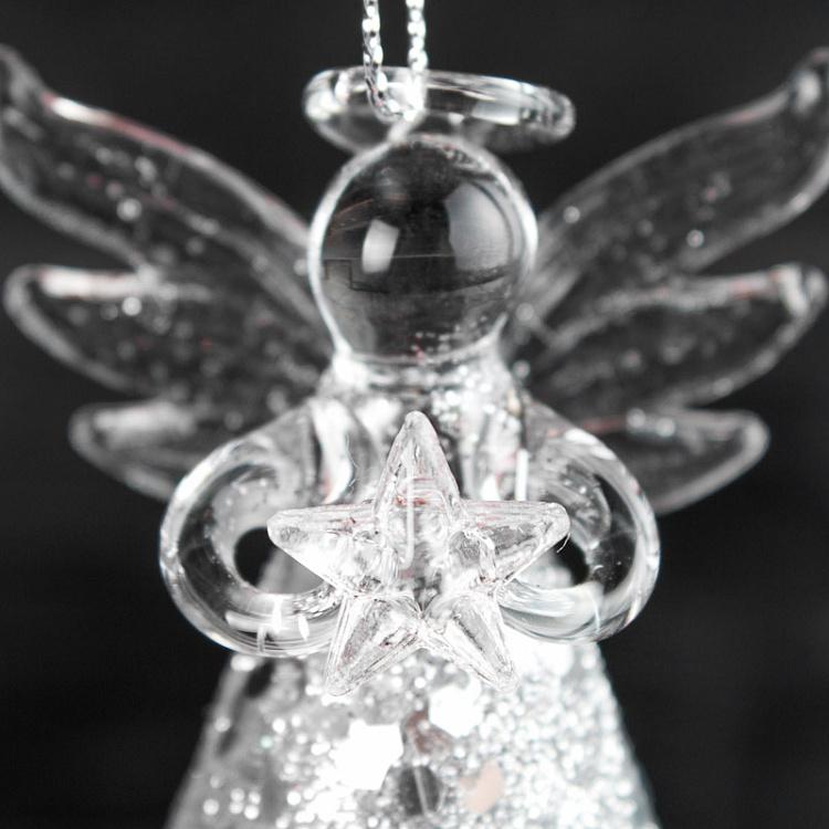 Набор из трёх ёлочных игрушек Серебристые ангелы Set Of 3 Glass Glitter Angels Silver 8 cm