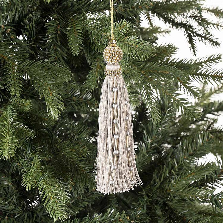 Новогодняя подвеска Бежевая кисточка с бусинами Tassel Beads Pendant Beige 16 cm