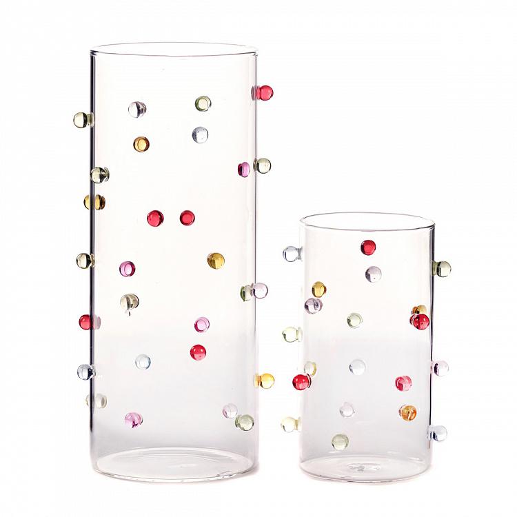 Набор из двух цилиндрических подсвечников с разноцветными точками Set Of 2 Glass Cylinder Votive Holders