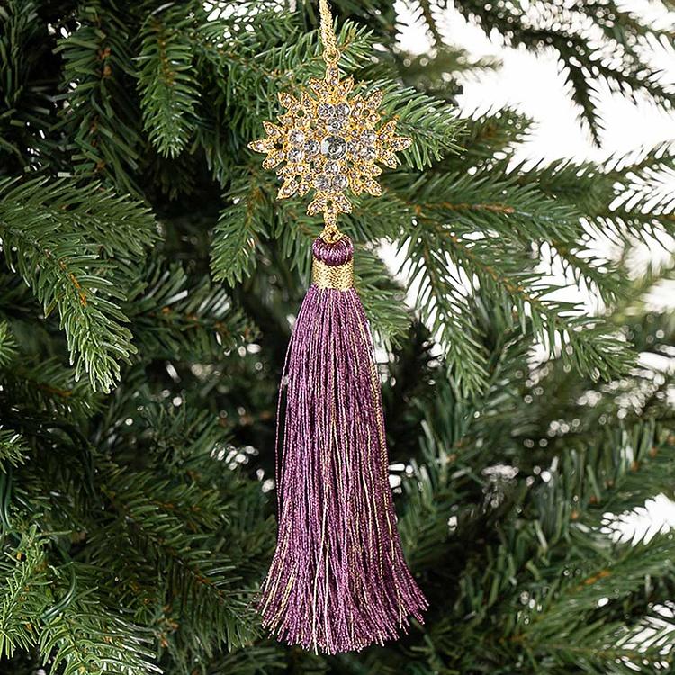 Новогодняя подвеска с золотистым цветком и сиреневой кисточкой Gold Flower Pendant With Purple Tassel 18 cm