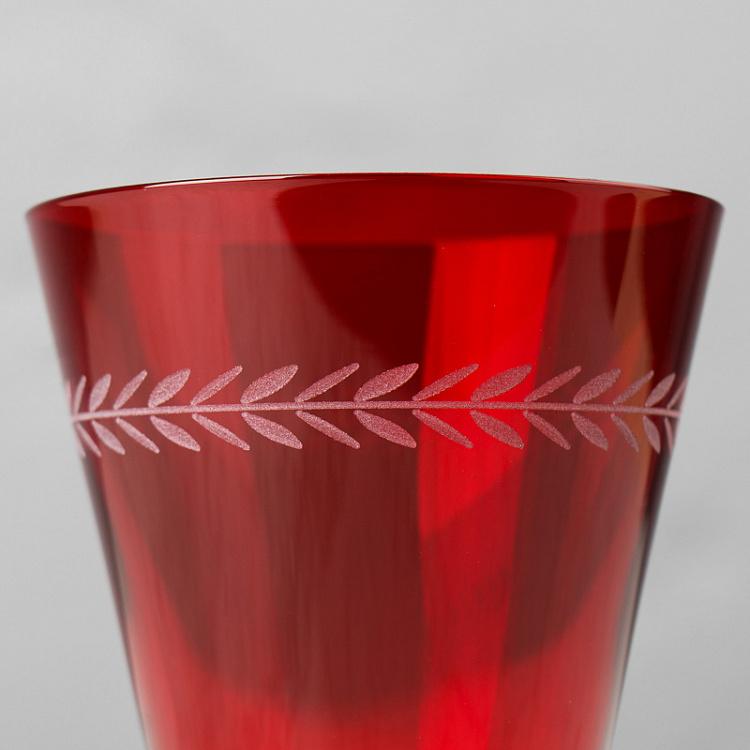 Красный бокал для вина с узором Листва Red Glass Leaf Cutting Wine
