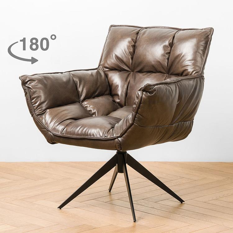 Кресло Center Swivel Armchair, Black Matt Metal RM натуральная кожа Antique Master