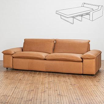 Раскладной трёхместный диван Christopher 3 Seater Bed натуральная кожа Freehand Tipped Camel