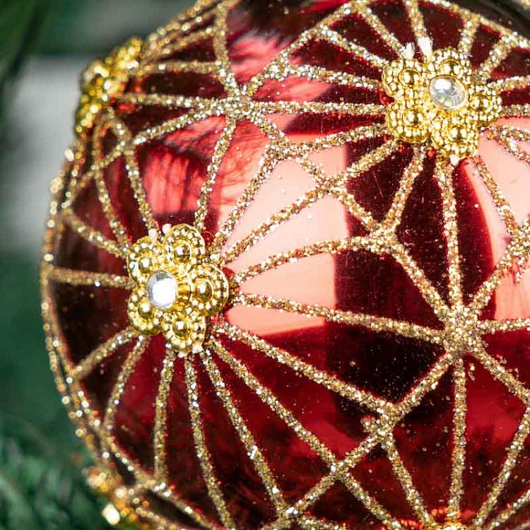 Красный ёлочный шар с золотой сеткой Ball Glossy Red With Gold Mesh 8 cm
