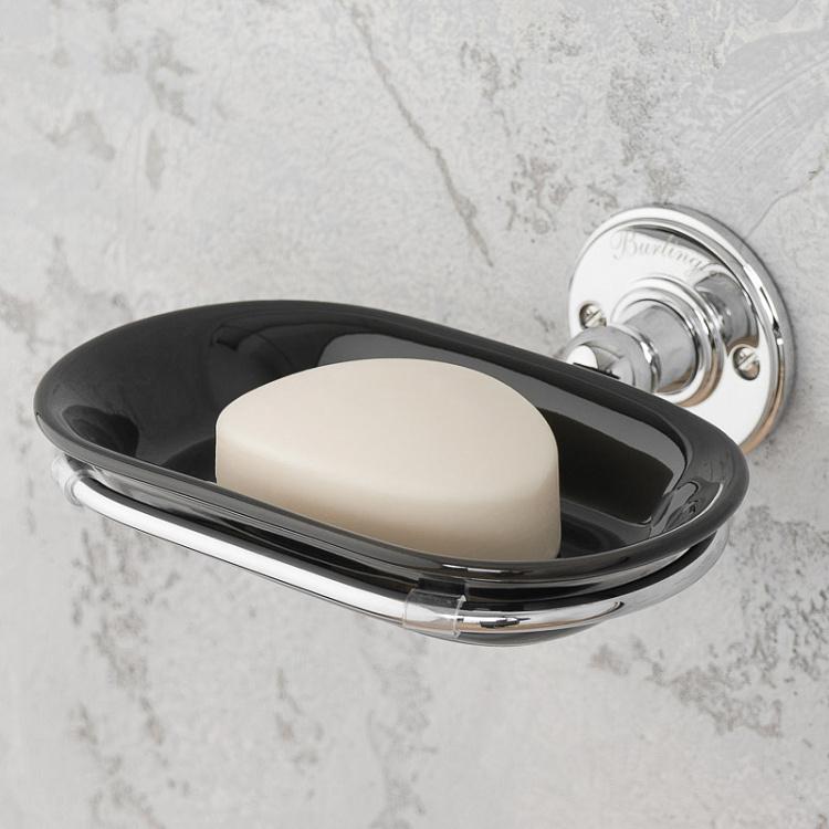 Настенная овальная чёрная мыльница в подставке цвета хром Soap Dish Chrome And Black