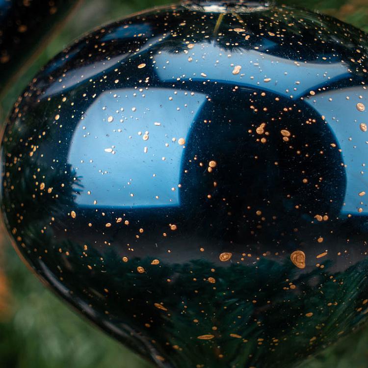 Набор из 3-х синих пятнистых ёлочных шаров Set Of 3 Glass Spotted Balls Blue 10 cm