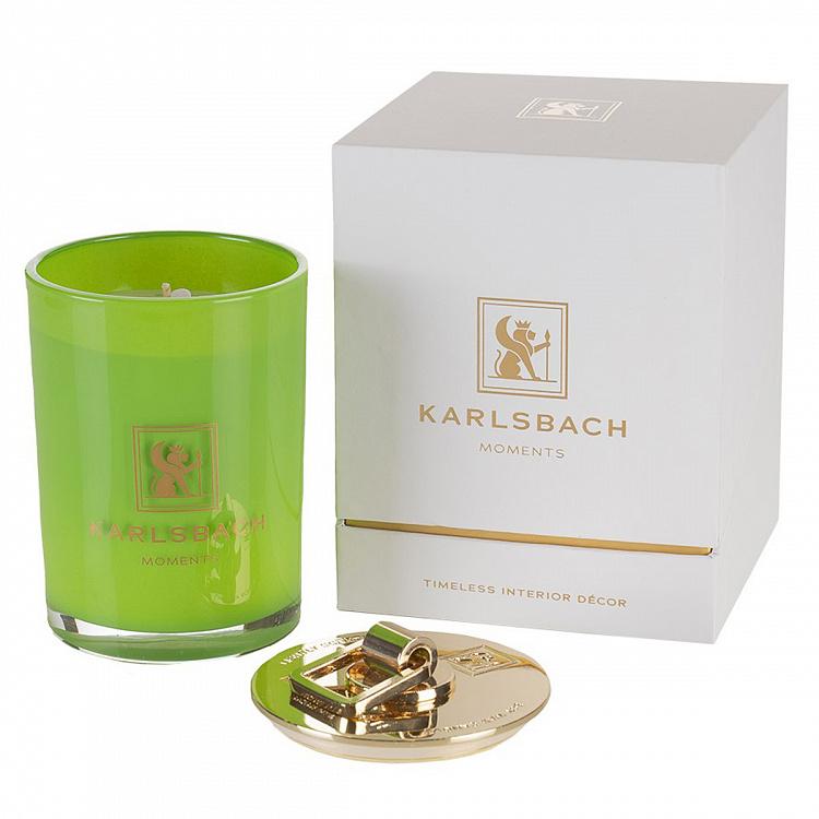 Арома-свеча в салатовом стакане с золотой крышкой Роза Aroma Candle In Light Green Glass With Gold Lid Rose