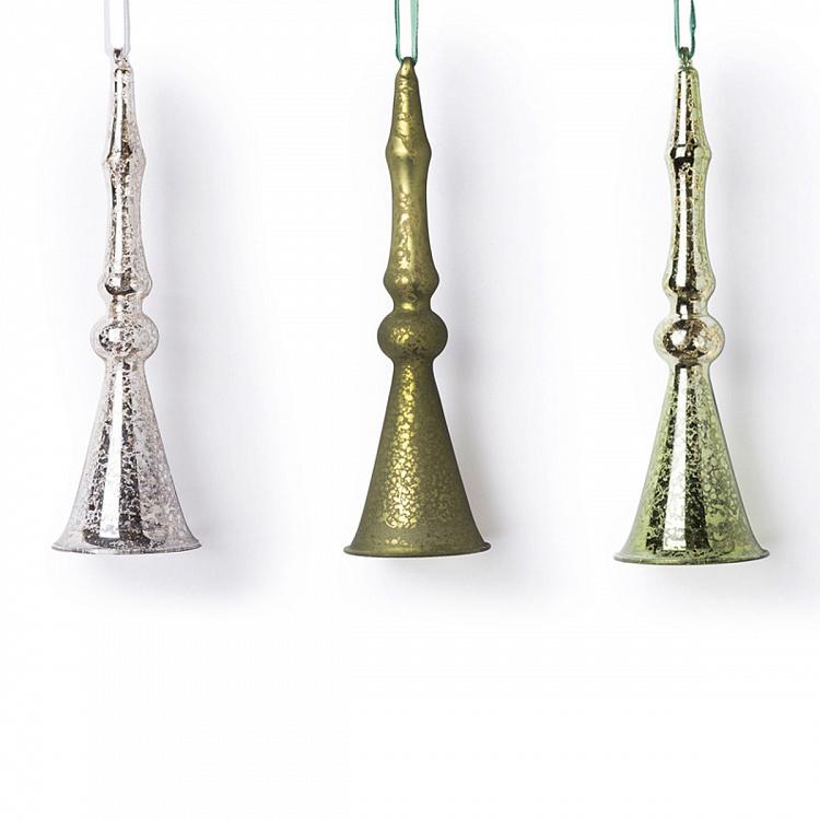 Набор из 3-х ёлочных игрушек Колокольчики Set Of 3 Bells Silver, Copper And Green 20 cm