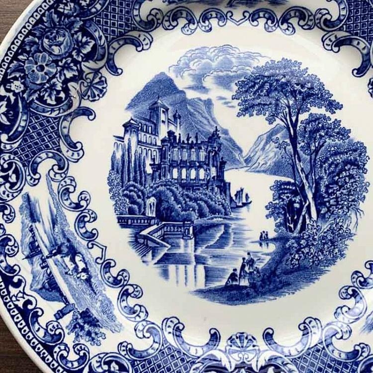 Винтажная тарелка белая с голубым мотивом 19, L Vintage Plate Blue White Large 19