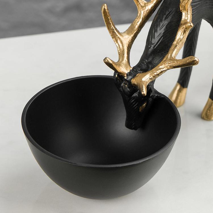 Подставка для мелочей Чёрный олень на водопое Deer Golden Horns Trinket Tray Black