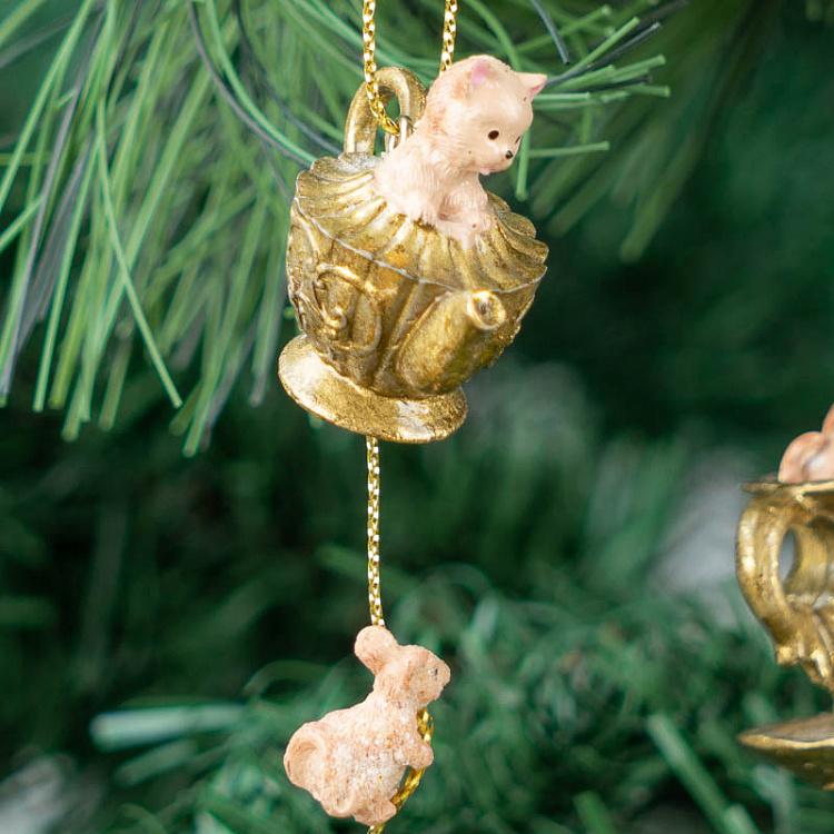 Набор из трёх ёлочных игрушек Коты и мышки Set Of 3 Cinderella Cat Mice Gold 8 cm