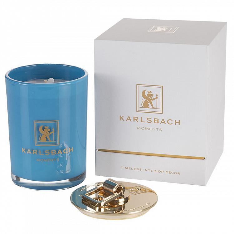 Арома-свеча в мятном стакане с золотой крышкой Огурец Aroma Candle In Blue Glass With Gold Lid Cucumber