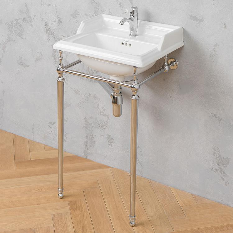 Классическая раковина с подстольем и сифоном цвета хром Classic Wash Basin With Base And Siphon