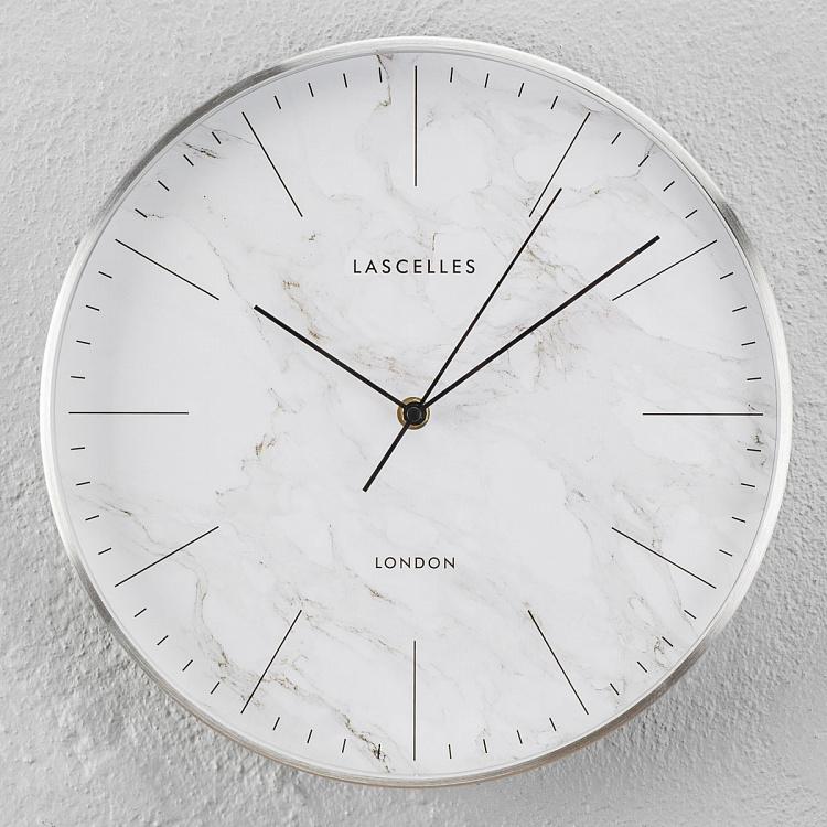 Матовые хромированные настенные часы с мраморным циферблатом Brushed Chrome Metal Cased Marble Effect Wall Clock