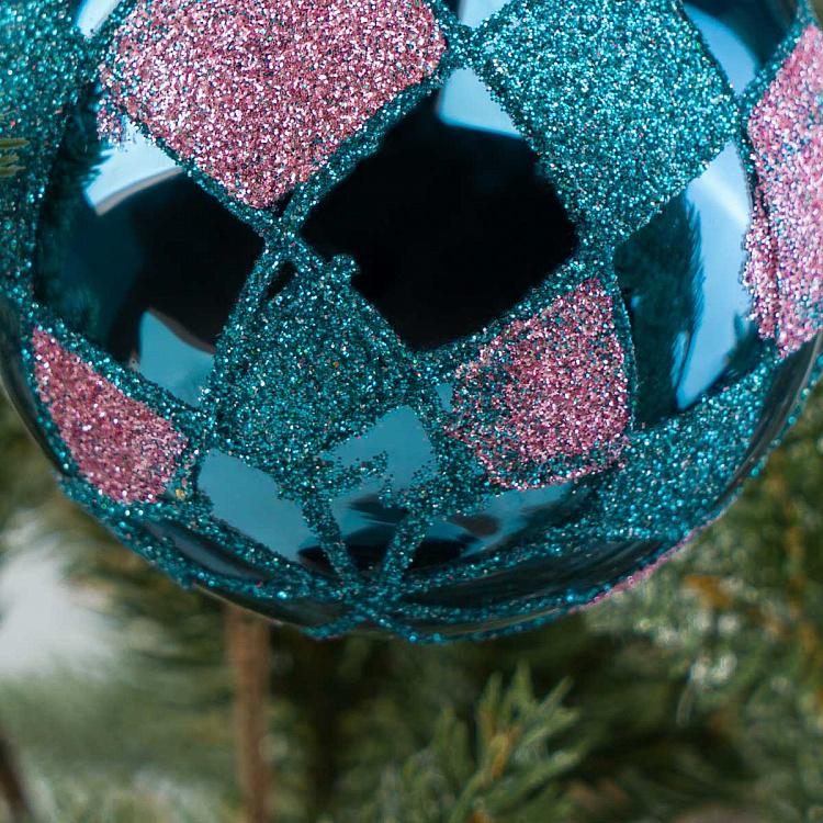 Ёлочная игрушка Синий шар с ромбами Rhombus Ball Blue 8 cm