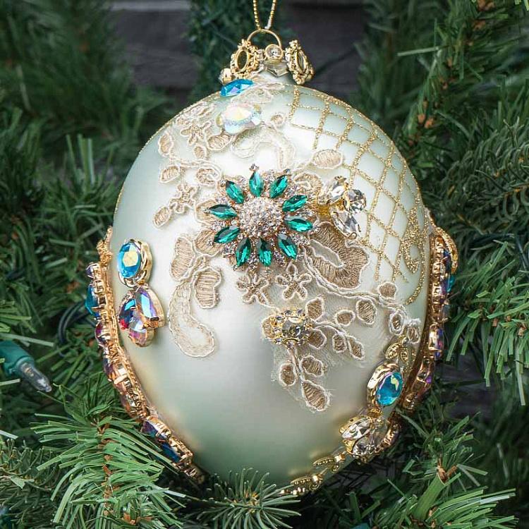 Ёлочная игрушка Яйцо со стразами Glass Fabric Jewel Kings Egg White/Blue 20,5 cm