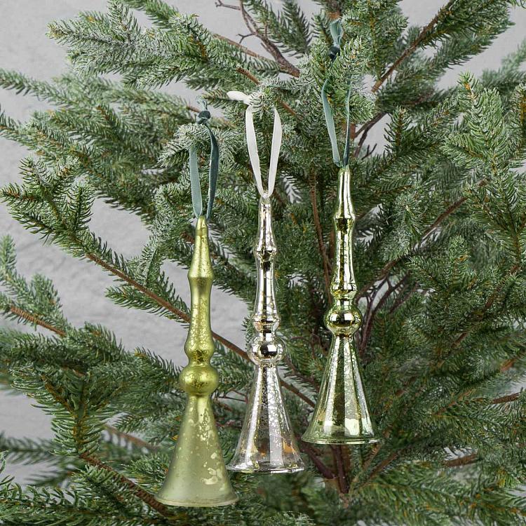 Набор из трёх ёлочных игрушек Колокольчики Set Of 3 Bells Silver, Copper And Green 20 cm