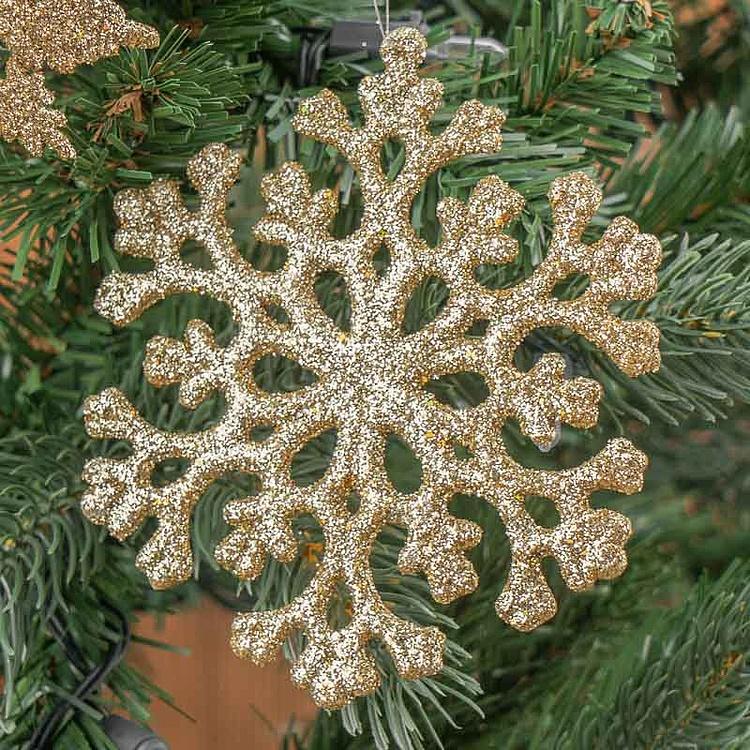 Ёлочная игрушка Золотая снежинка с блёстками Glitter Flat Snowflake Gold 12,5 cm