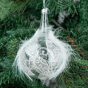 Glass Feathers Ball Drop 2 Clear 14 cm