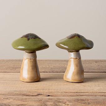 Set Of 2 Salt And Pepper Green Mushrooms