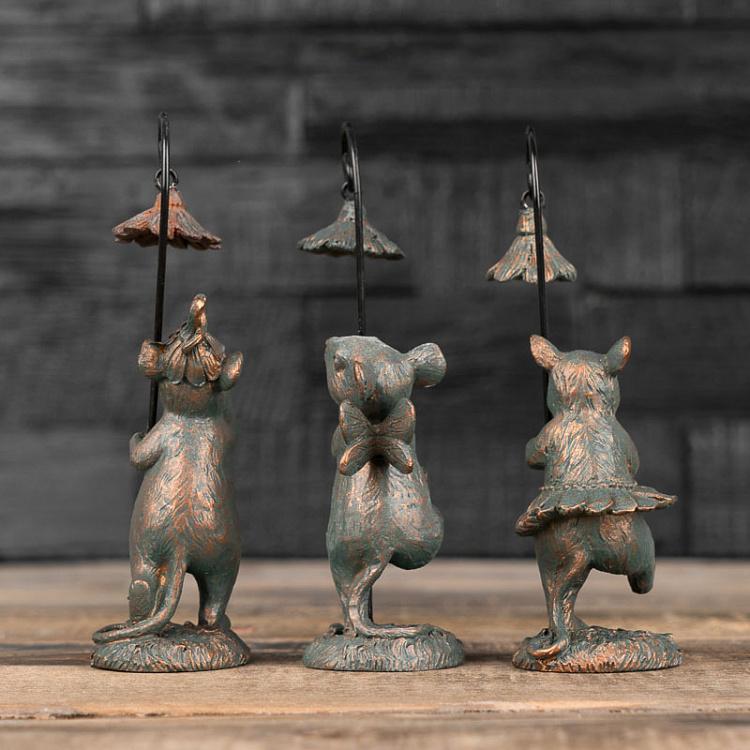 Набор из трёх статуэток Мыши с цветками Set Of 3 Small Mouses With Flowers