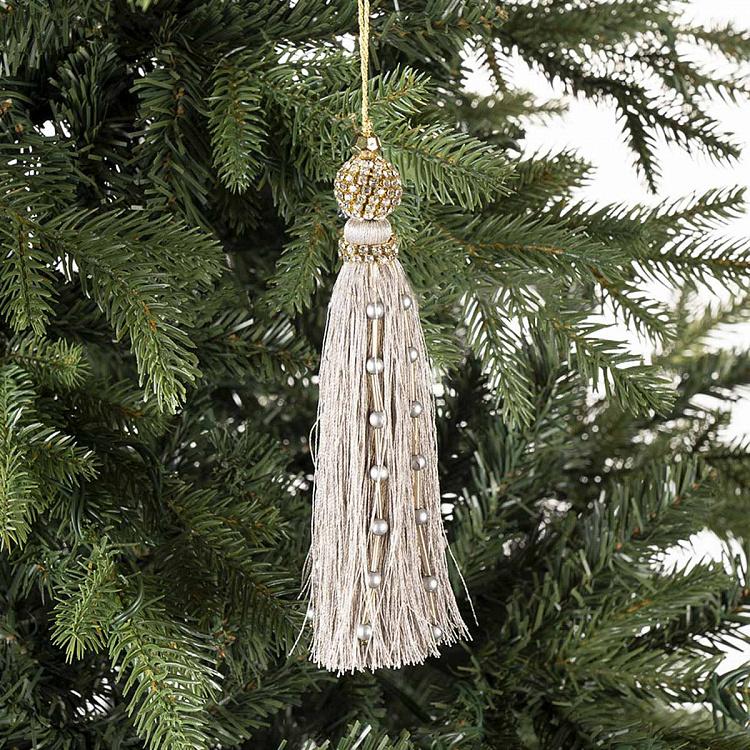 Новогодняя подвеска Бежевая кисточка с бусинами Tassel Beads Pendant Beige 16 cm