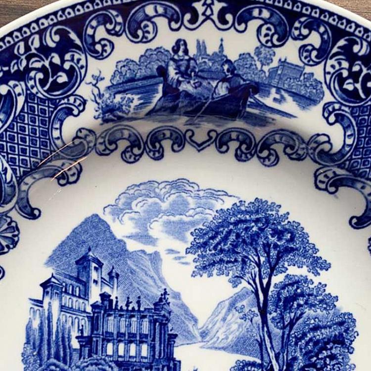 Винтажная тарелка белая с голубым мотивом 7, L Vintage Plate Blue White Large 7