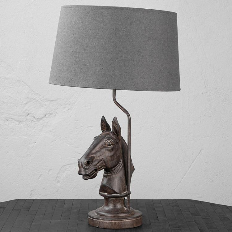 Настольная лампа с серым льняным абажуром Голова лошади Table Lamp Tete De Cheval With Shade