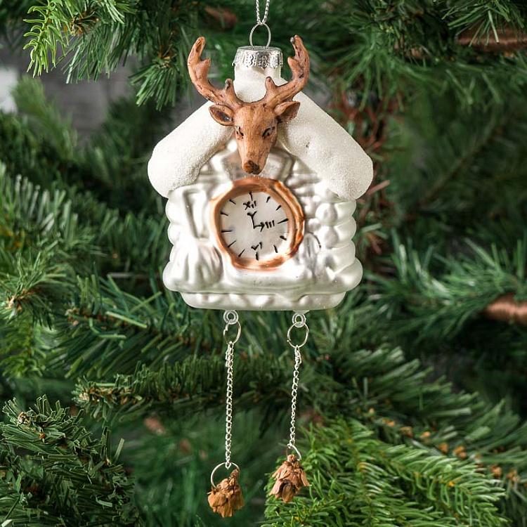 Ёлочная игрушка Ходики с оленем Deer Pendulum Clock Glass Hanger 13 cm