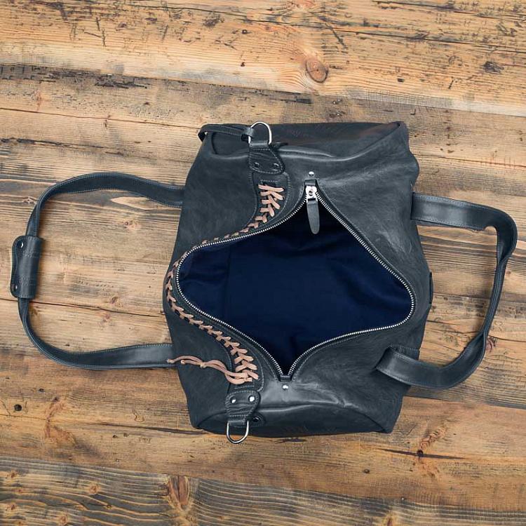 Тёмно-серая кожаная спортивная сумка-банан модель № 38 Sport Bag Model 38, Gray