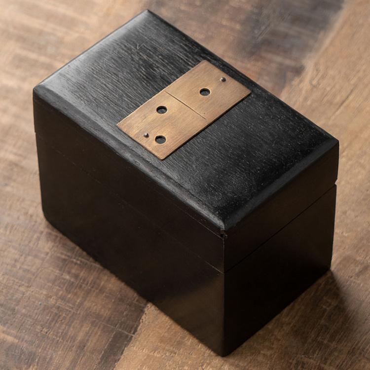 Шкатулка с набором домино, латунные вставки Black Wooden Domino Box Brass Details