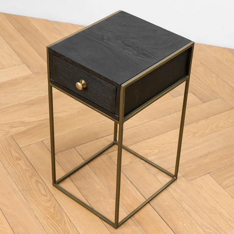 Чёрная прикроватная тумба с ящиком Black Bedside Table With Drawer