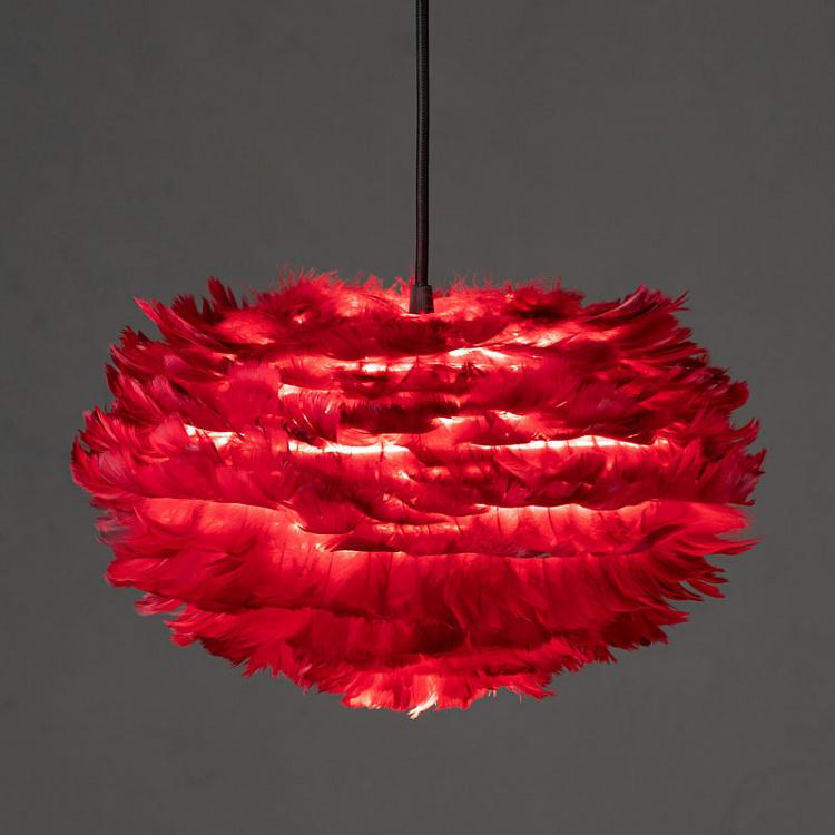 Eos Hanging Lamp Red Feathers Black Cord Small