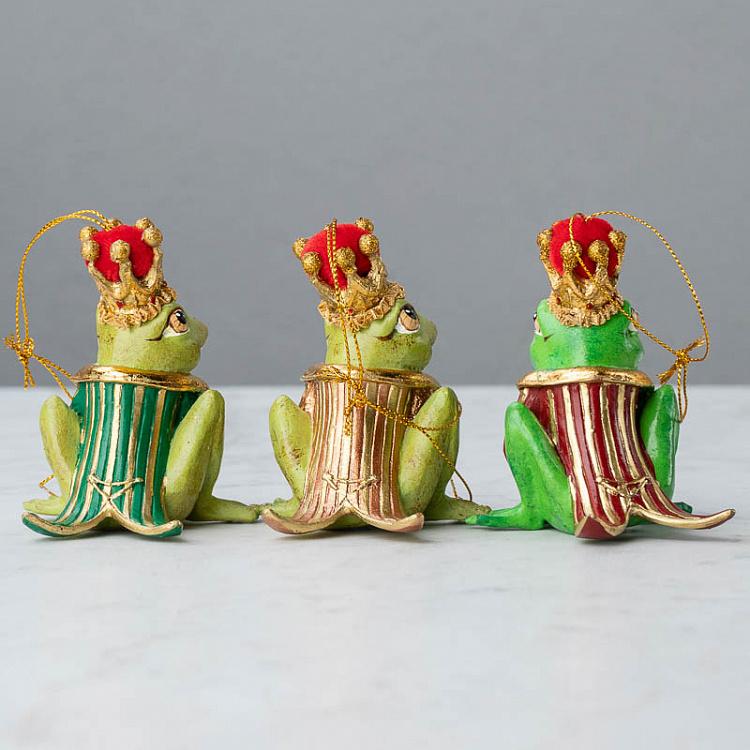 Набор из трёх ёлочных игрушек Принцы-Лягушки Set Of 3 Dressed Frog Princes Green 10,5 cm