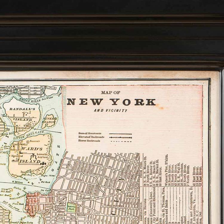 Картина-принт Карта Нью-Йорка, чёрная рама Classic Map New York, Black Wood