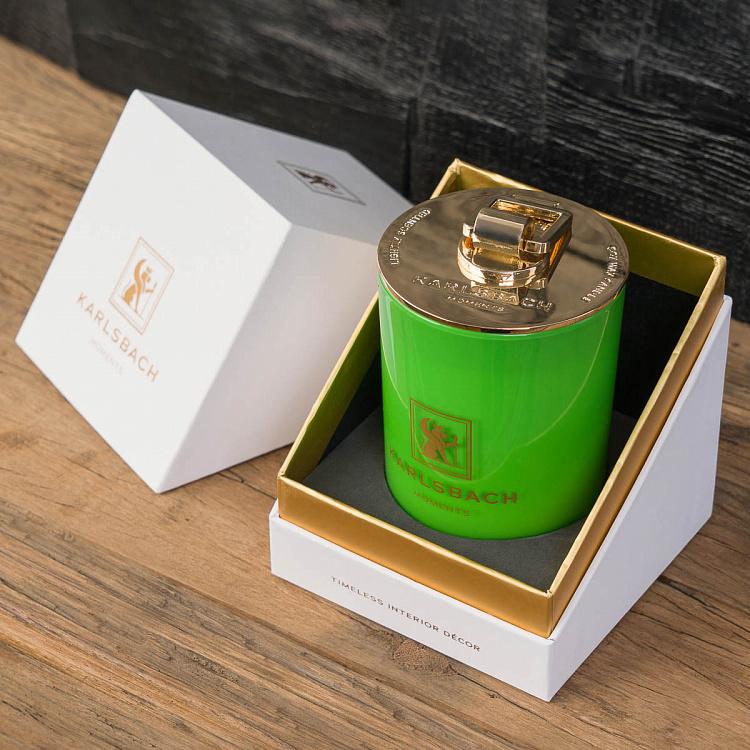 Арома-свеча в салатовом стакане с золотой крышкой Роза Aroma Candle In Light Green Glass With Gold Lid Rose