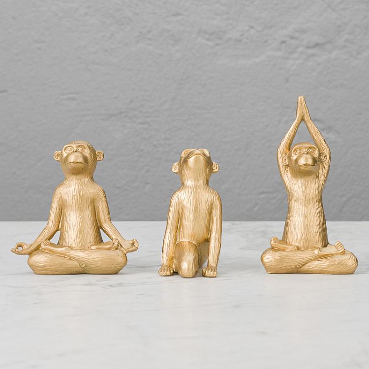 Набор из трёх золотых статуэток Обезьяны-йоги Set Of 3 Yoga Monkeys Gold