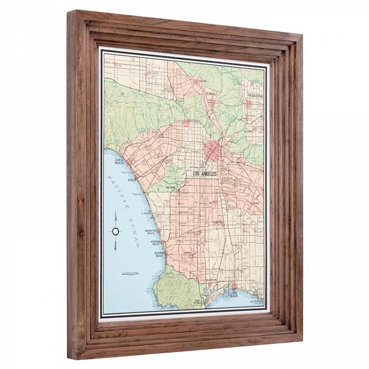 Картина-принт Карта Лос-Анджелеса, светлая рама Classic Map Los Angeles, Weathered Oak