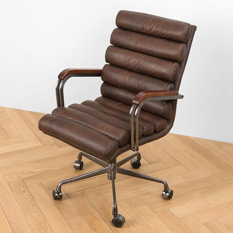 Рабочее кресло Турин, красно-коричневые подлокотники Ufficio Torino Armchair, Red Brown Wood D