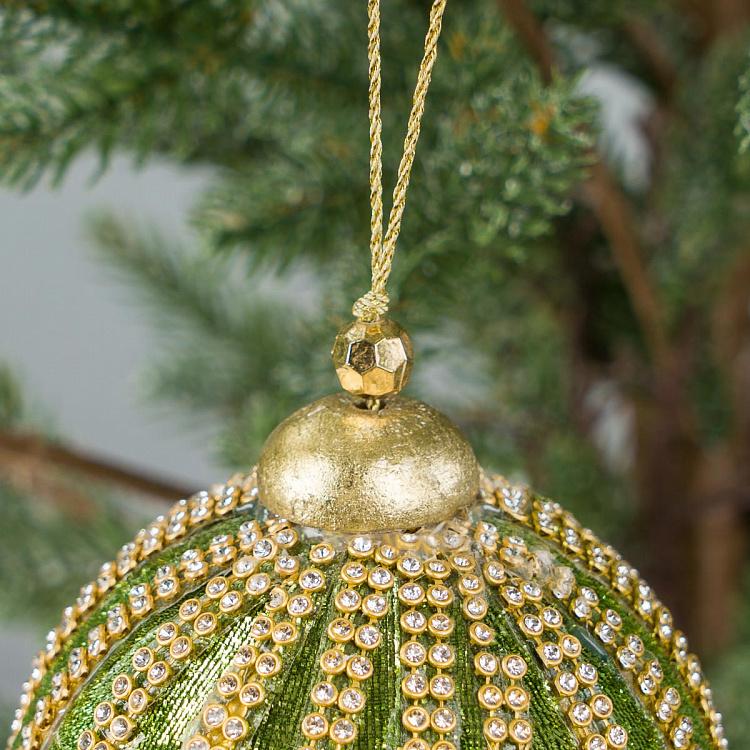 Ёлочная игрушка Салатовый шар с полосами золотистого цвета Golden Stripes Ball Light Green 21,5 cm