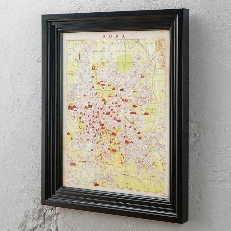 Картина-принт Карта Рима, чёрная рама Classic Map Rome, Black Wood