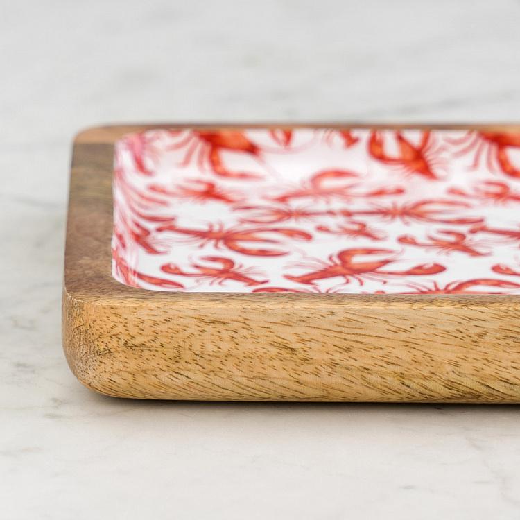 Прямоугольная сервировочная тарелка из дерева манго Лобстеры, L Lobsters Mango Wood Rectangle Serving Plate Large