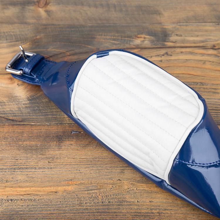 Сумка на пояс Остин, тёмно-синяя лаковая кожа с белой вставкой Austin Waist Bag Model 59, Glossy Dark Blue And Cool White