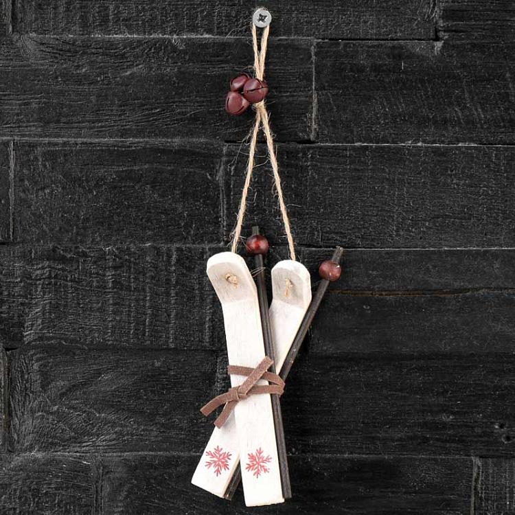 Подвесное украшение Белые лыжи Hanging Wooden White Ski 13 cm