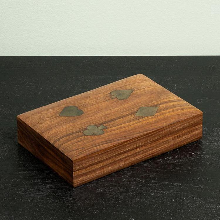 Wooden Box With 2 Card Games And Dices