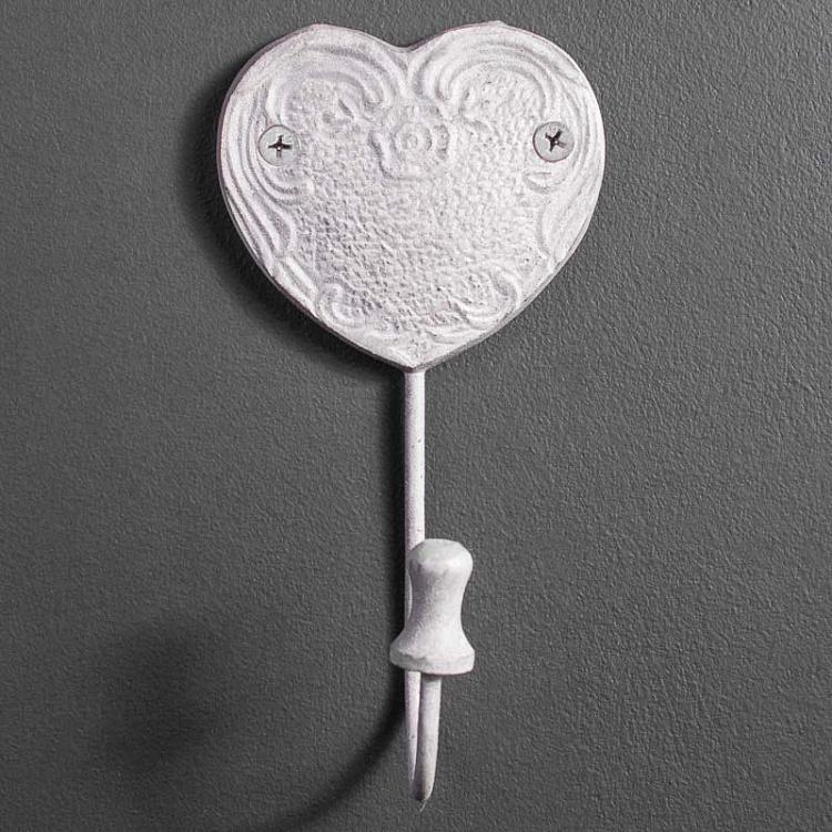 Однорожковый крючок Сердце с белой патиной Heart Hook Ash Color And Ceramic