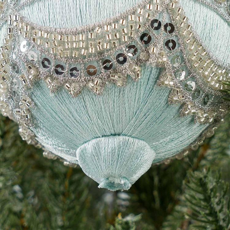 Ёлочная игрушка Светло-голубой шар с серебряным орнаментом Silver Ornament Ball Light Blue 10 cm