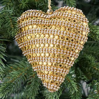 Ёлочная игрушка Heart With Crystals Gold 11 cm