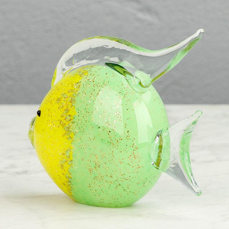 Статуэтка Жёлто-зелёная круглая рыба Round Glass Fish Yellow And Green
