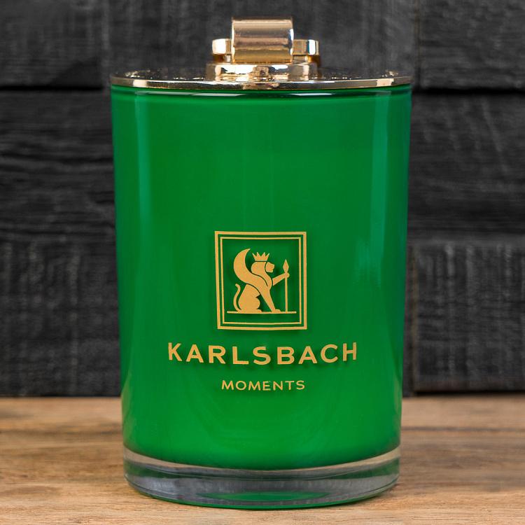 Арома-свеча в зелёном стакане с золотой крышкой Магнолия Aroma Candle In Dark Green Glass With Gold Lid Magnolia